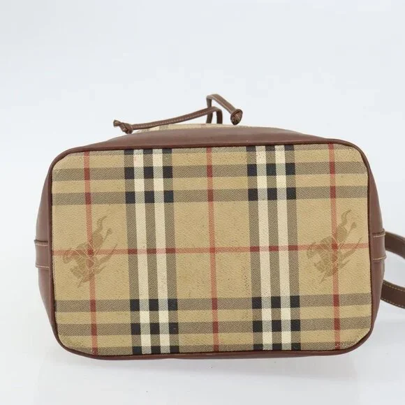 Authentic Burberrys Nova Check Shoulder Bag PVC Beige Gold - Picture 12 of 16